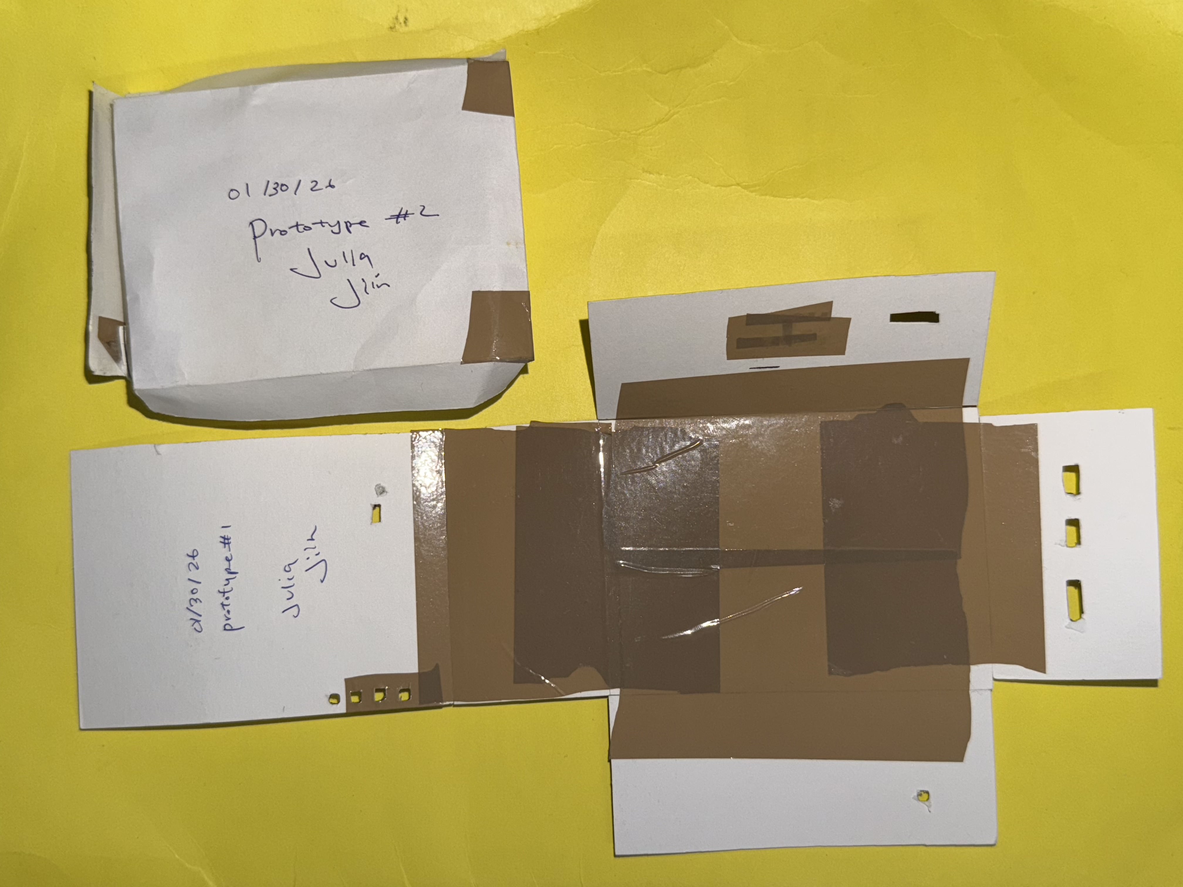 Paper prototypes #1 and #2 dated 01/30/26, signed Julia and Jiin